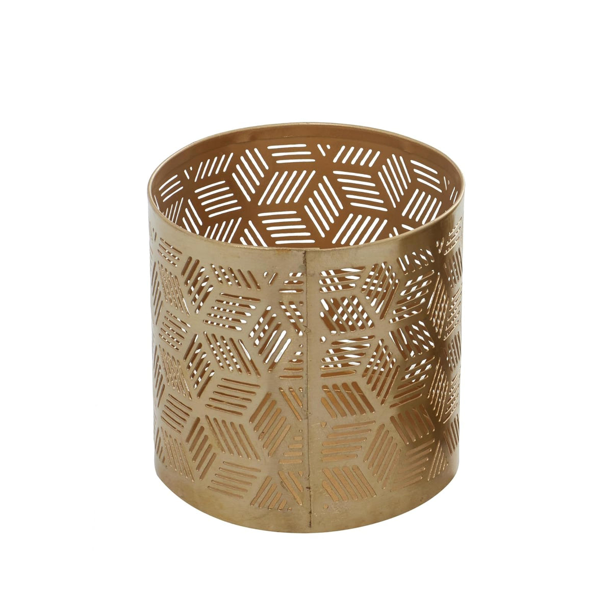 Deco 79 - Vaso geométrico de metal con diseño tallado con láser, 4 x 4 x 4 pulgadas, dorado