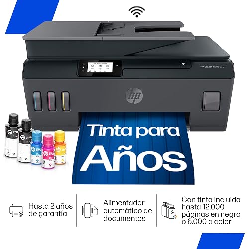 HP Impresora Multifuncional Smart Tank 530, Tinta Continua, Color, Wi-Fi, Dúplex (Doble Cara) Manual, ADF Alimentador Automático, Imprime Smart App, Impresión, Escaneo, Copiado (4SB24A)