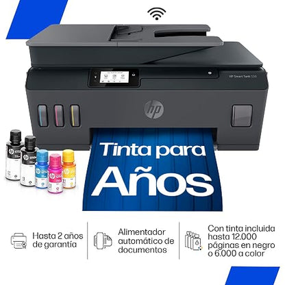 HP Impresora Multifuncional Smart Tank 530, Tinta Continua, Color, Wi-Fi, Dúplex (Doble Cara) Manual, ADF Alimentador Automático, Imprime Smart App, Impresión, Escaneo, Copiado (4SB24A)