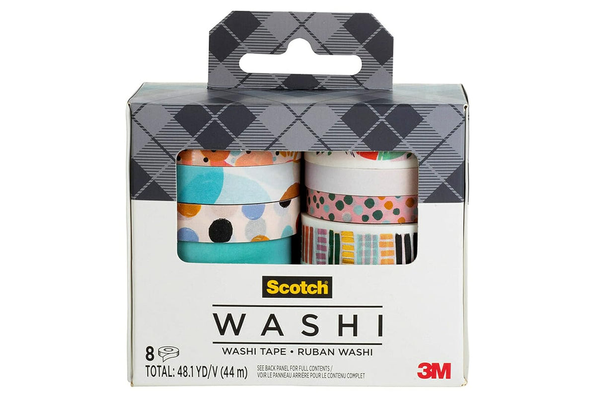 Scotch Cinta Washi, diseño moderno abstracto, 8 rollos, ideal para diario de balas, álbumes de recortes y decoración de bricolaje (C1017-8-P19)