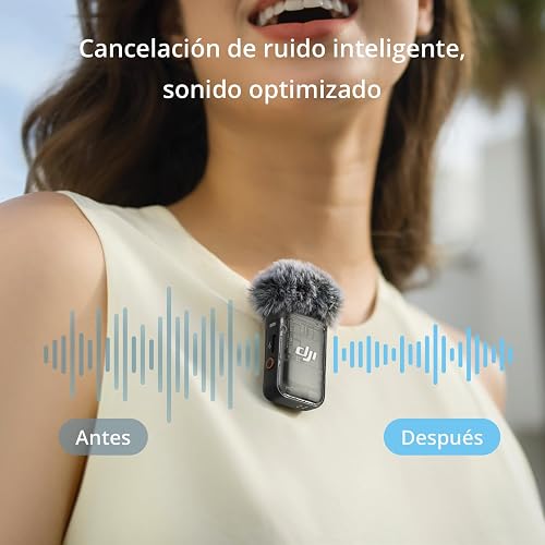 DJI Mic 2 (1 TX+1 RX) | micrófono inalámbrico con cancelación de ruido inteligente, grabación interna flotante de 32 bits, sonido optimizado