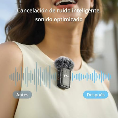 DJI Mic 2 (1 TX+1 RX) | micrófono inalámbrico con cancelación de ruido inteligente, grabación interna flotante de 32 bits, sonido optimizado