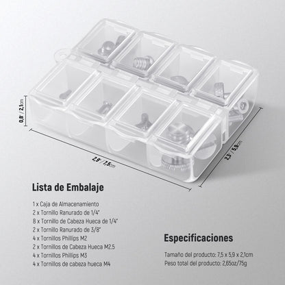 NEEWER Juego de 26 Tornillos para Fotografía,Incluye Tornillos M2,M2,5, M3 y M4 de 1/4" 3/8" Compatibles con SmallRig NEEWER Jaula de Cámara,Asa Superior,Empuñadura Lateral,Placa QR para Trípode,UA002