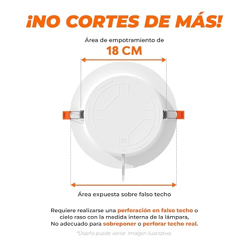 Tecnolite - Lámpara Empotrable de Techo Downlight LED 18 W, Luz Neutra, No atenuable, Multivoltaje