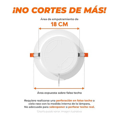 Tecnolite - Lámpara Empotrable de Techo Downlight LED 18 W, Luz Neutra, No atenuable, Multivoltaje