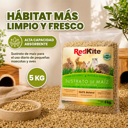 Red Kite Sustrato de Maíz Natural para Pequeños Mamíferos y Aves, 100% Natural, Alta Absorción, 5 kg
