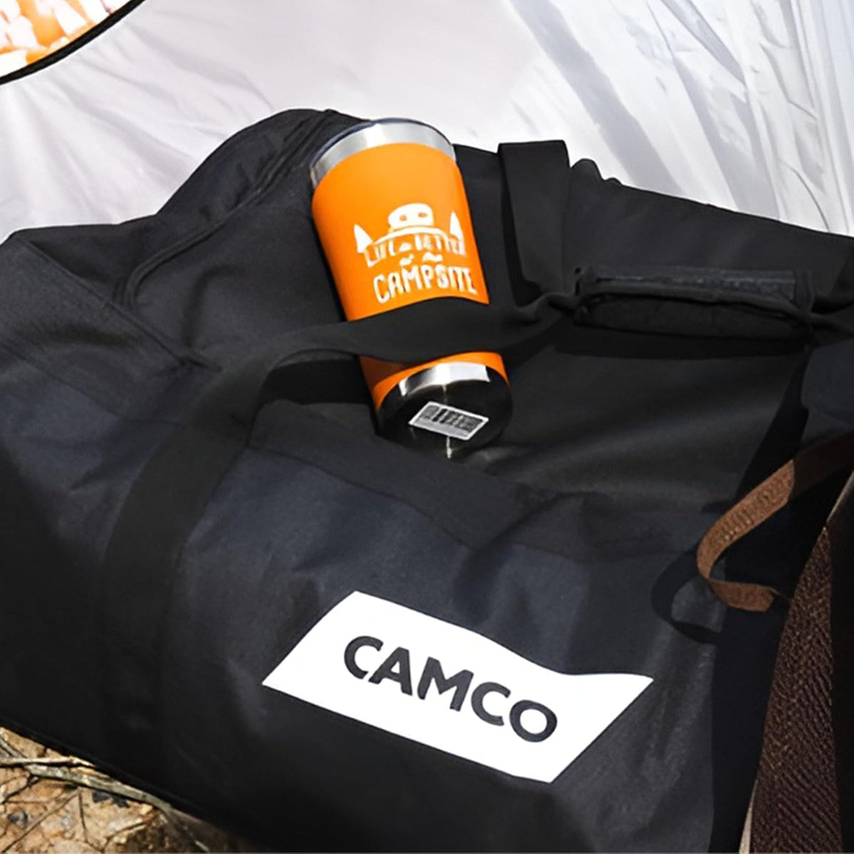 Camco 53246 Bolsa Almacenamiento Multiusos Duradera RV Compartimentos Internos Equipos Estabilización Electricidad Saneamiento Multicolor