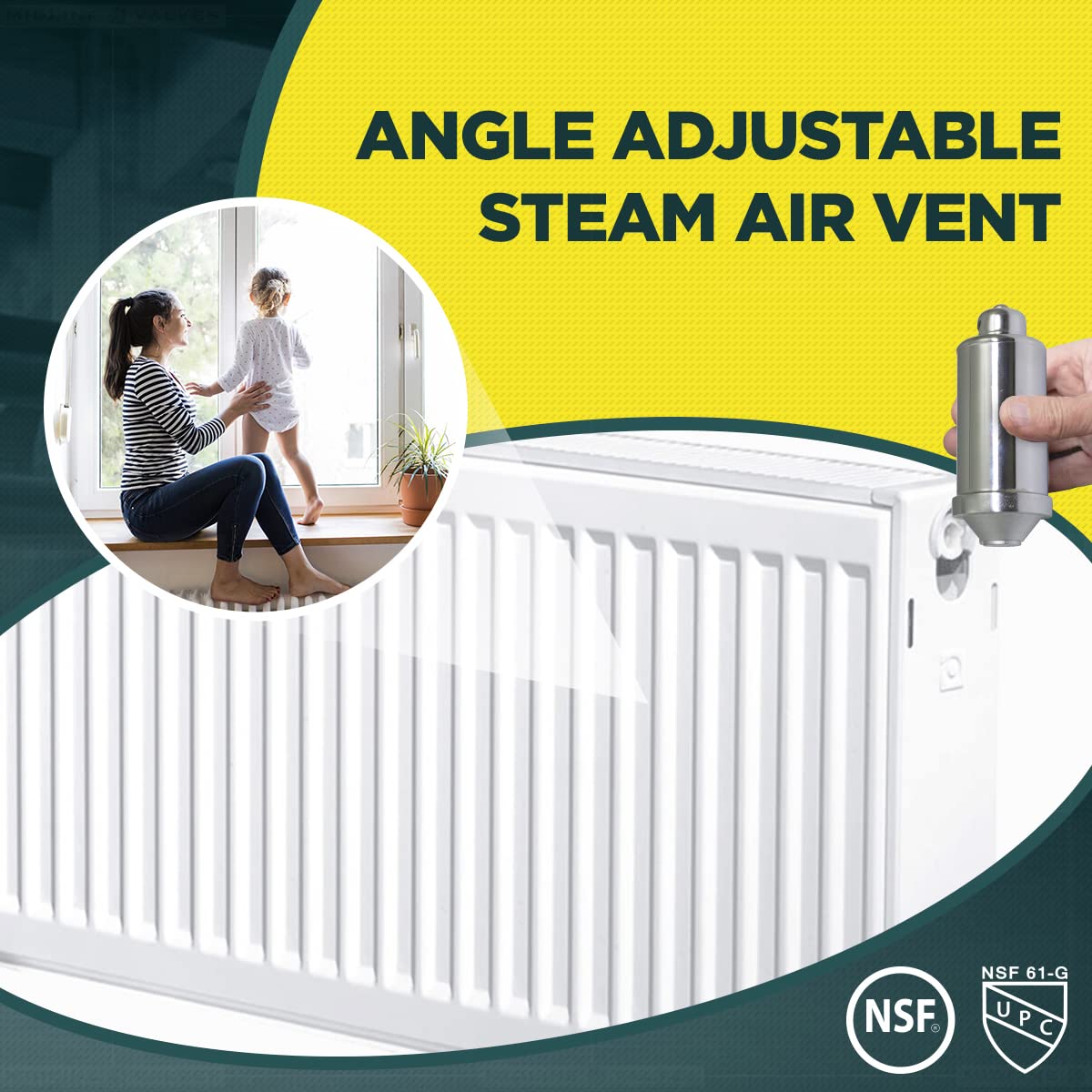 Midline Valve 6J3I5-5 - Ventilación de aire para radiador de vapor, válvula reguladora de calor, montaje en ángulo ajustable, 1/8 pulgadas, MIP, acero chapado en cromo (paquete de 5)
