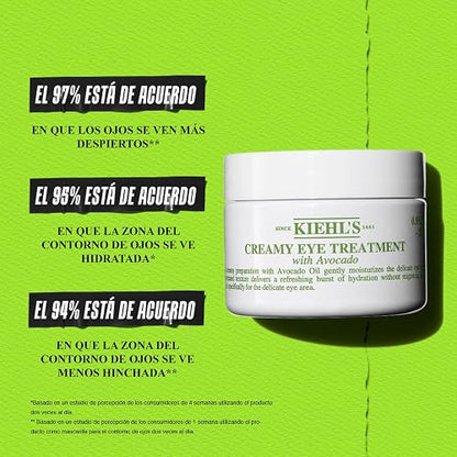 Kiehl’s Avocado Eye Treatment - Crema Contorno para Ojos Hidratante | Reduce Bolsas - Ilumina la Mirada - Con Aceite de Aguacate, Manteca de Karité, Beta Caroteno y Cafeína