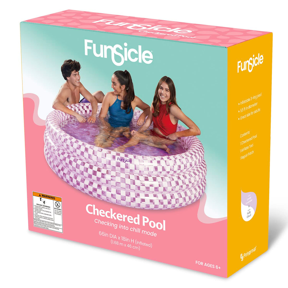 Funsicle - Piscina Inflable a Cuadros Redonda de 66 x 18 Pulgadas para Piscina sobre el Piso, tamaño Adulto