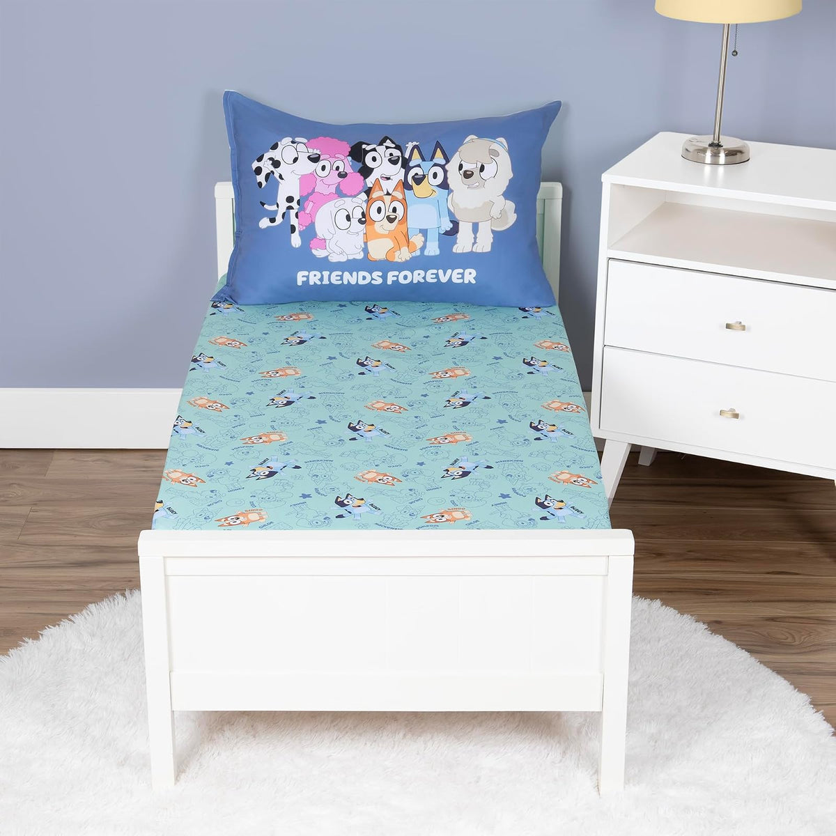 Bluey Juego de Cama 4 Piezas para Niños, Edredón y Sábanas - Verde