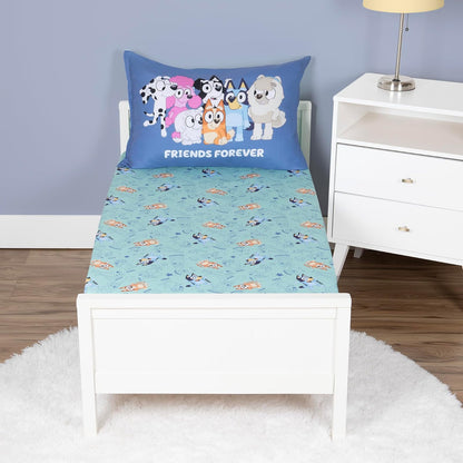 Bluey Juego de Cama 4 Piezas para Niños, Edredón y Sábanas - Verde