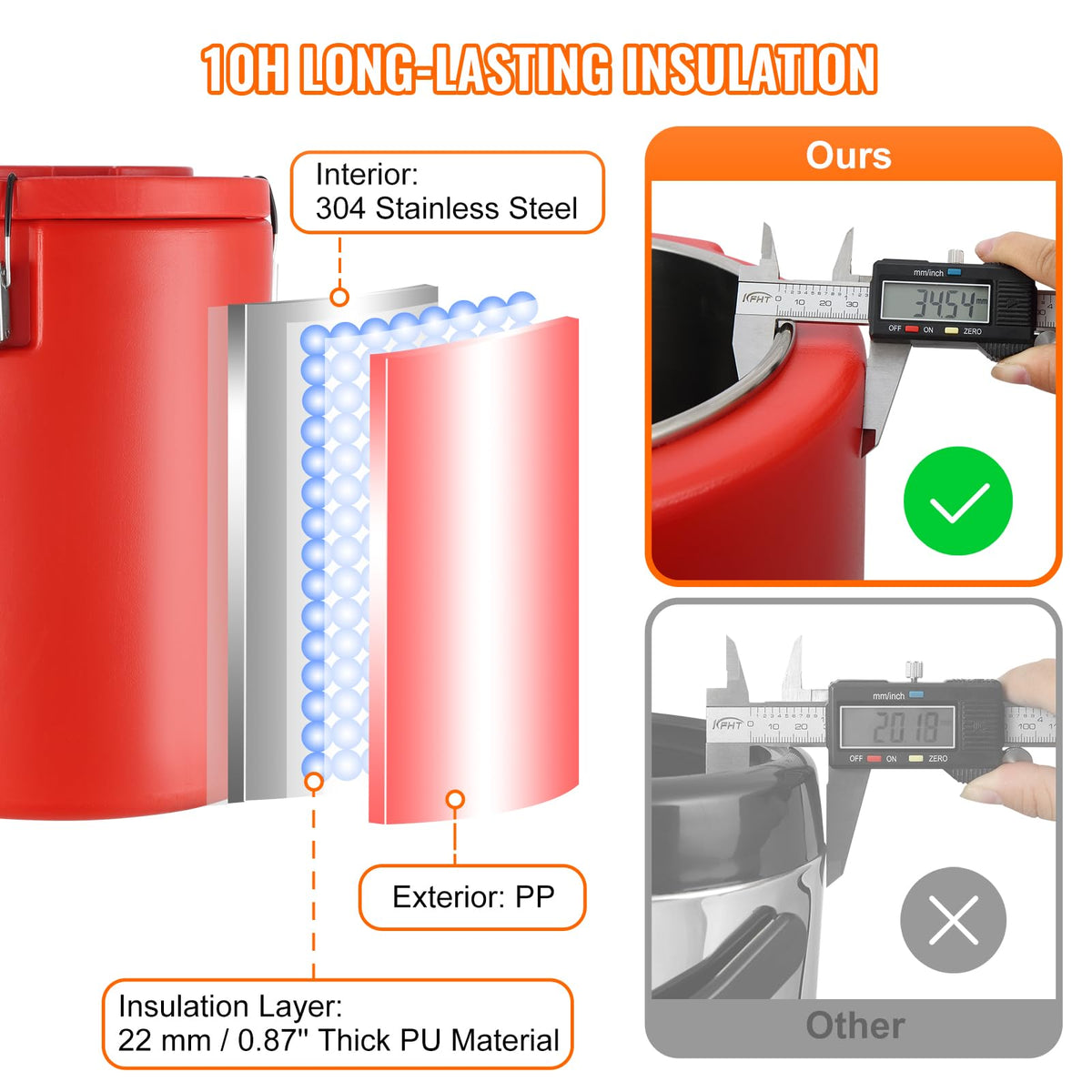 VEVOR Dispensador de bebidas aislado de acero inoxidable, 4.5 galones 17.2 litros, dispensador térmico de bebidas calientes y frías con mango de espita, grado alimenticio para té caliente, café, agua