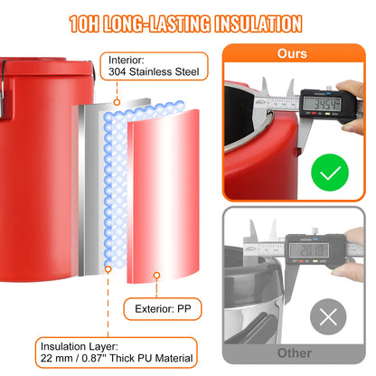 VEVOR Dispensador de bebidas aislado de acero inoxidable, 4.5 galones 17.2 litros, dispensador térmico de bebidas calientes y frías con mango de espita, grado alimenticio para té caliente, café, agua