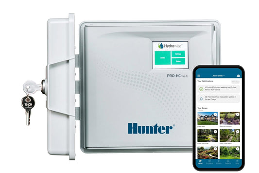 Hunter PRO-HC600 driver inteligente de riego WiFi, temporizador de 6 zonas para interiores e exteriores, compatible con la aplicación Hydrawise, programación basada en el clima, sensor de flujo listo