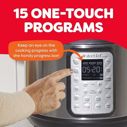 Instant Pot Duo Plus Olla de Presión Multi Uso 9-in-1, Acero Inoxidable | multicocina, 6 cuartos de galón, cocción lenta, arroz, vapor, salteado, yogur, esterilizador, mantener caliente