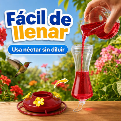 Red Kite Bebedero para Colibrí con 4 Estaciones de Alimentación | 470 ml | Base con Descanso | Plástico Transparente | Incluye Gancho y Alambre para Colgar