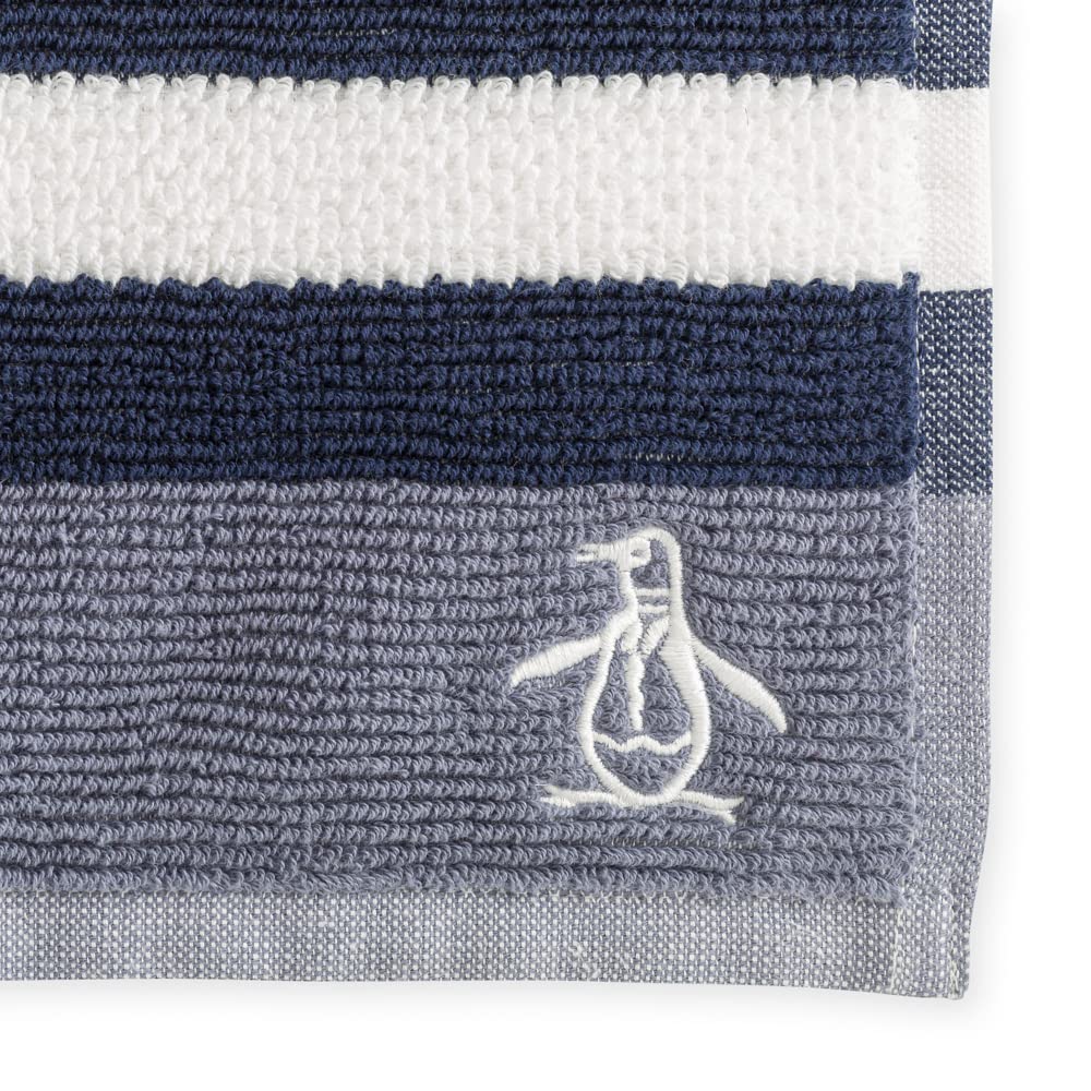 The Original Penguin, Toalla de Algodón en Medio Baño, blancos con rayado en tonos Azules y Grises, Breaker.