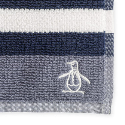 The Original Penguin, Toalla de Algodón en Medio Baño, blancos con rayado en tonos Azules y Grises, Breaker.