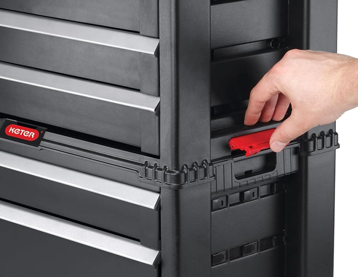 KETER Caja de Herramientas con 5 Cajones y Sistema de Bloqueo, Estructura Modular, Perfecto Organizador para Herramientas, Color Negro