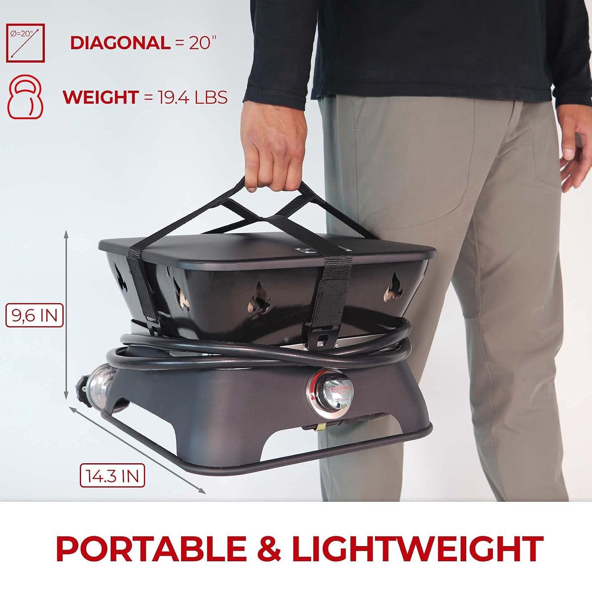 Outland Living Firebowl 805 Firecube - Chimenea de propano Cuadrado portátil sin Humo de 14 Pulgadas, fogata de Gas para Exteriores con Cubierta y Kit de Transporte, Rocas de Lava, 58.000 BTU, Color