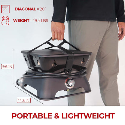 Outland Living Firebowl 805 Firecube - Chimenea de propano Cuadrado portátil sin Humo de 14 Pulgadas, fogata de Gas para Exteriores con Cubierta y Kit de Transporte, Rocas de Lava, 58.000 BTU, Color