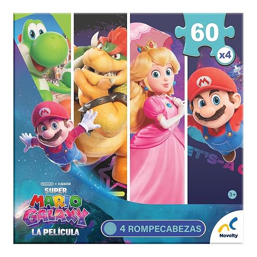 NOVELTY CORP Rompecabezas 4 en 1 Super Mario Galaxy, 60 Piezas Cada Uno
