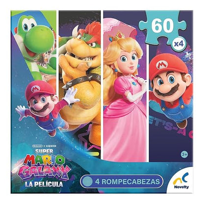 NOVELTY CORP Rompecabezas 4 en 1 Super Mario Galaxy, 60 Piezas Cada Uno