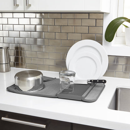Umbra Udry Escurridor de platos y tapete de secado de microfibra: diseño que ahorra espacio, se pliega para facilitar su almacenamiento, Escurridor mini, Gris