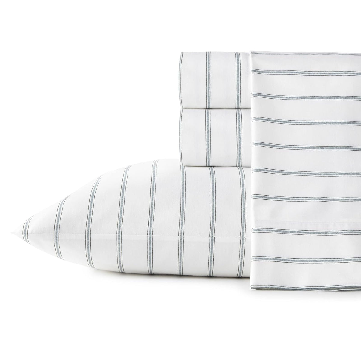 Stone Cottage, Cottage, Trenton Stripe, Doble, 1 | 100% percal de algodón, sábana bajera de bolsillo profundo, tamaño matrimonial, sábana encimera y fundas de almohada