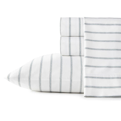 Stone Cottage, Cottage, Trenton Stripe, Doble, 1 | 100% percal de algodón, sábana bajera de bolsillo profundo, tamaño matrimonial, sábana encimera y fundas de almohada