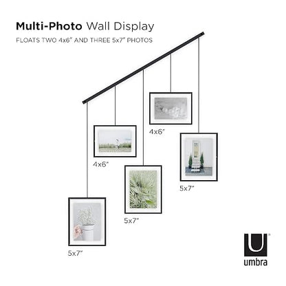Umbra Exhibit Set de 5 Portarretratos Colgantes y Ajustables para Pared (2 de 10x15 y 3 de 13x18 cm), Negro