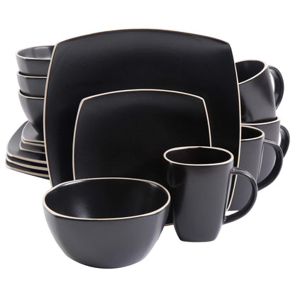 Gibson Home Soho Lounge mate Vajilla de 16 piezas, color negro, Negro, 1