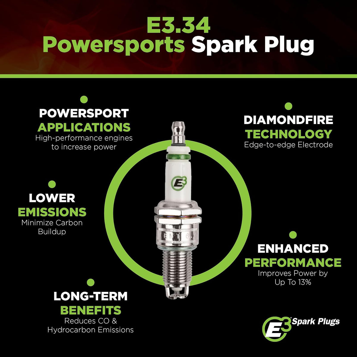 E3 E3.34 Bujía Powersports con Tecnología DiamondFIRE para Motocicletas ATV y Motos de Nieve, Paquete de 1