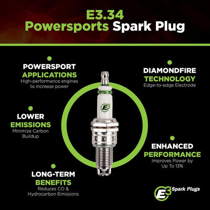 E3 E3.34 Bujía Powersports con Tecnología DiamondFIRE para Motocicletas ATV y Motos de Nieve, Paquete de 1
