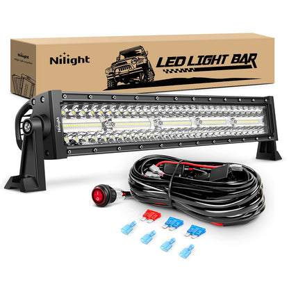 Nilight - Barra de luces LED de 22 pulgadas y 480 W, triple fila, combinación de puntos de inundación, impermeable, iluminación para conducir fuera de carretera con arnés de cableado todoterreno para barcos, camionetas, SUV, ATV UTV, 2 años de garantía