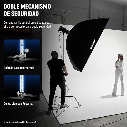 NEEWER C Stand Luz Resistente 3,4m Trípode Soporte de Fotografía de Metal con Amortiguador de Resorte Integrado y 1/4" Tornillo para Iluminación LED de Estudio y Cámara DSLR, Carga Máxima: 10kg, Negro