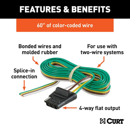 CURT Arnés de Cableado Plano para Remolque de 4 Pines 58040, 60 in de Cable