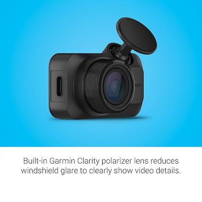 Garmin Dash CAM Mini 3 | Graba video HD 1080P con un campo de visión de 140 grados, cámara de tablero ultracompacta y de tamaño clave, control de voz
