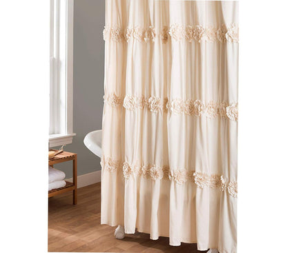 Lush Decor Darla Cortina de Ducha de baño Floral Fruncida, 72 x 72 Pulgadas, Marfil - Marfil