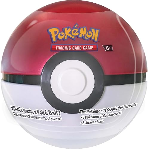 Pokémon TCG Q4 Poke Ball Latas | 7.62 cm x 2.54 cm x 0.1 cm, incluye 3 paquetes de refuerzo, 2 hojas de pegatinas
