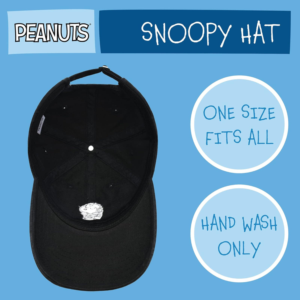 Concept One Peanuts Snoopy Dad Hat, Adult Adjustable Baseball Cap with Curved Brim