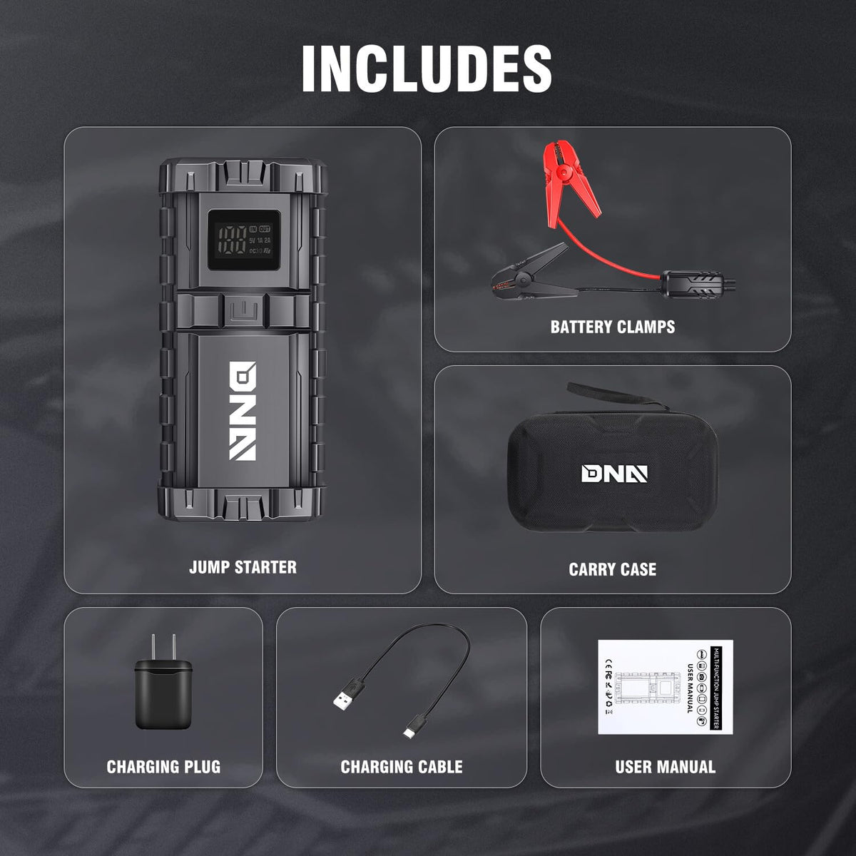 DNA Motoring Arrancador de Bateria Portatil 1500 A 16000 mAh 12 V con Funda, Negro TOOLS-00305
