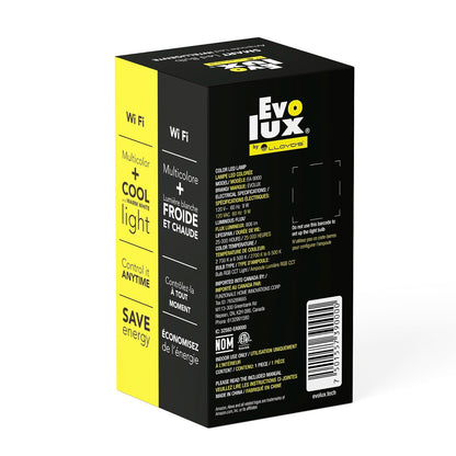 Evolux by Lloyd's Foco LED Inteligente, WiFi A19, Configuración Automática, Redes de 2.4 GHz, Dimmeable, Compatible con Alexa, Multicolor + Luz Blanca Fría y Cálida