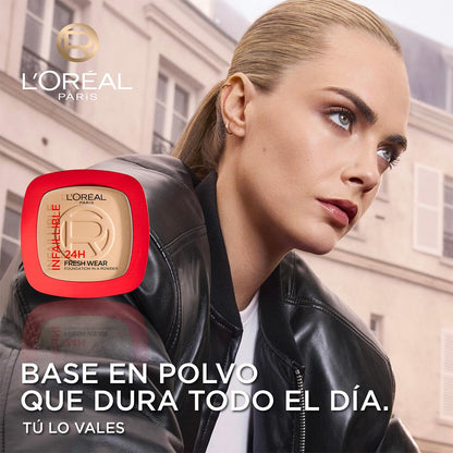 L'Oréal Paris Infallible 24h Freshwear Base de Maquillaje en Polvo de Larga Duración y Alta Cobertura, Tono 140 Golden Beige, 9g