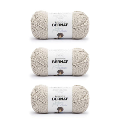 Bernat Softee Cotton, Hilo de Algodón y Acrílico Peso DK - Gris pluma - Paquete de 3