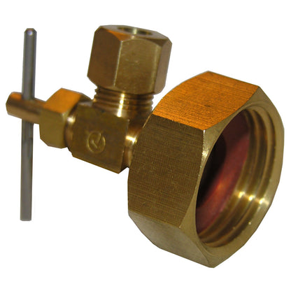 LASCO 17-8385 - Adaptador de latón para manguera de jardín hembra de 3/4 pulgadas por válvula de aguja de compresión de 1/4 pulgadas, cobre