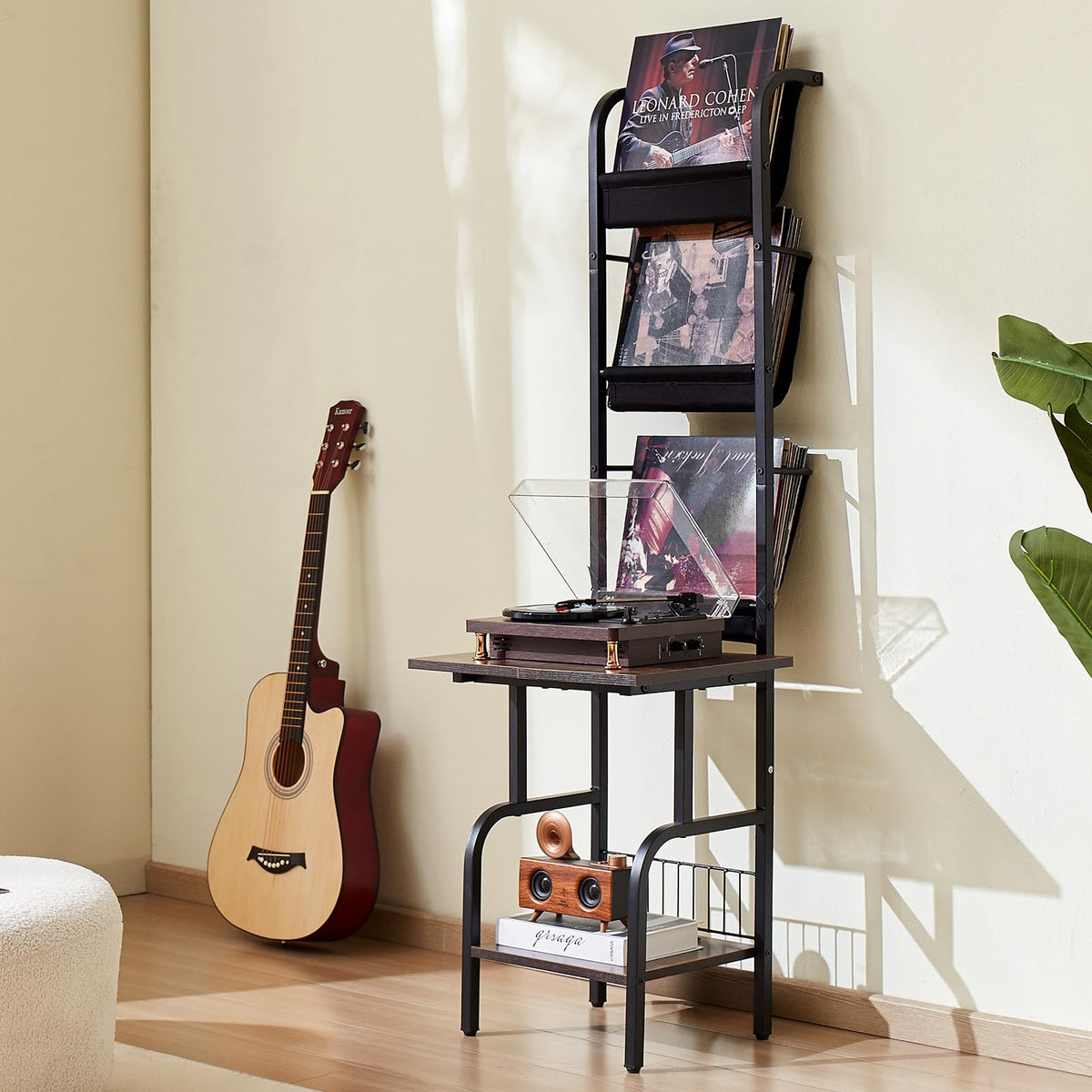 VEVOR - Soporte para Reproductor de grabaciones, 5 Niveles de Alto Disco de Vinilo con estación de Carga y Puertos USB, Capacidad para hasta 200 álbumes, Soporte para Tocadiscos con Estante de