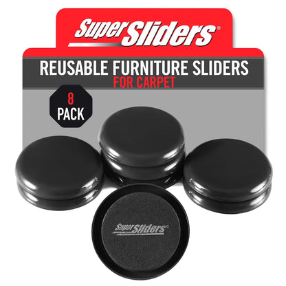 Super Sliders Deslizadores Reutilizables para Muebles, Paquete de 8, para Alfombra - Negro - Paquete de 8 - Para alfombra