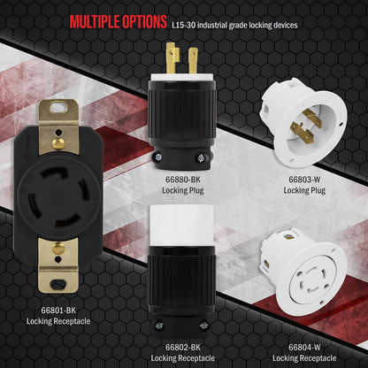 ENERLITES Conector de Cable de Bloqueo NEMA L15-30R 66802-BK | Negro, 30A, 250V, 3 fases, 3P, 4W, grado industrial, conexión a tierra, 1 paquete